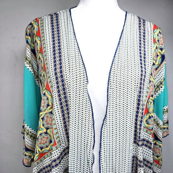 Democracy Aqua Blue Medallion Kimono Open Front Cardigan - Picture 3 of 9